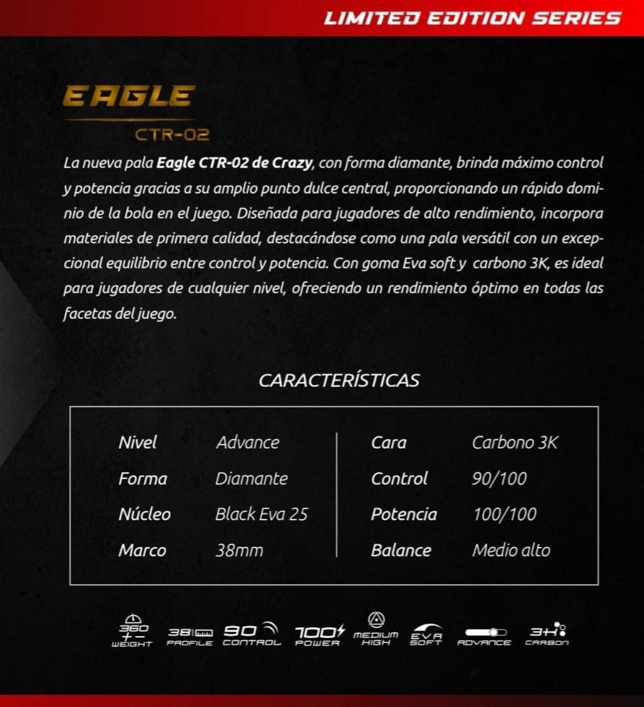 Pala de Padel Crazy Eagle CTR-02 - spec image