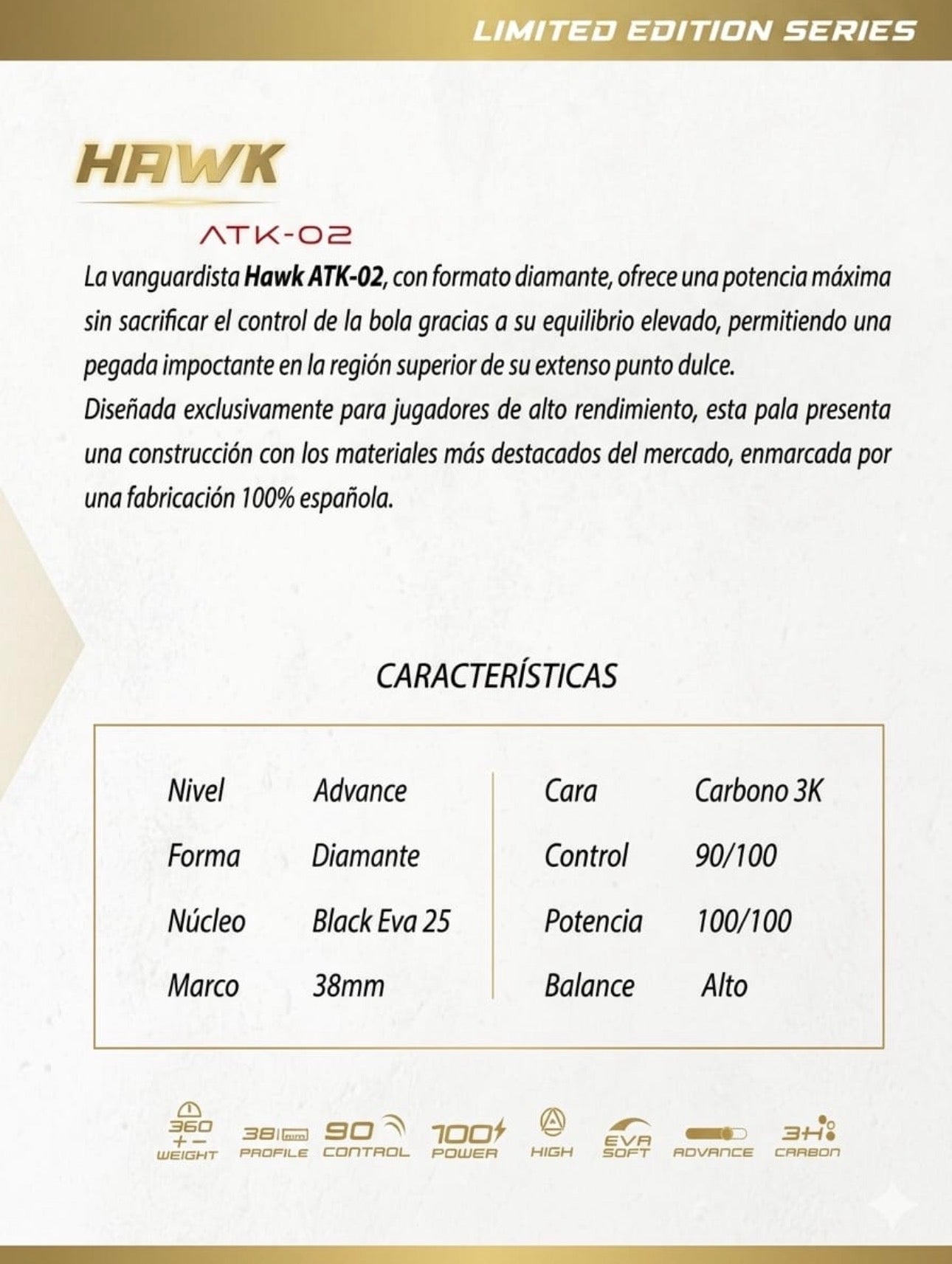 Pala de Padel Crazy Hawk ATK-02 - spec image